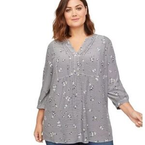 Catherines striped&floral 3/4 sleeve blouse new without tags 3X(26/28) navy 24B